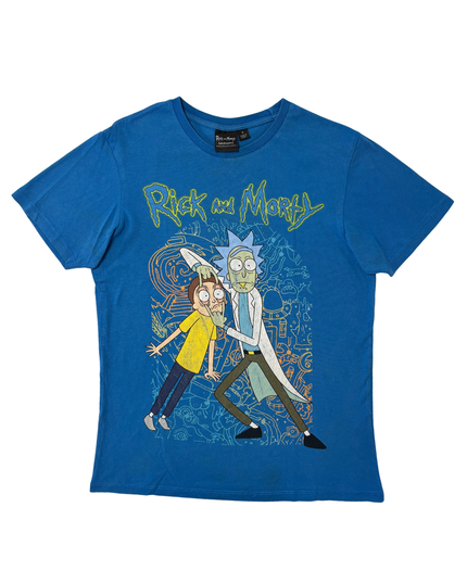 Rick and Morty x Adult Swim Blue Graphic Cartoon T-Shirt - S