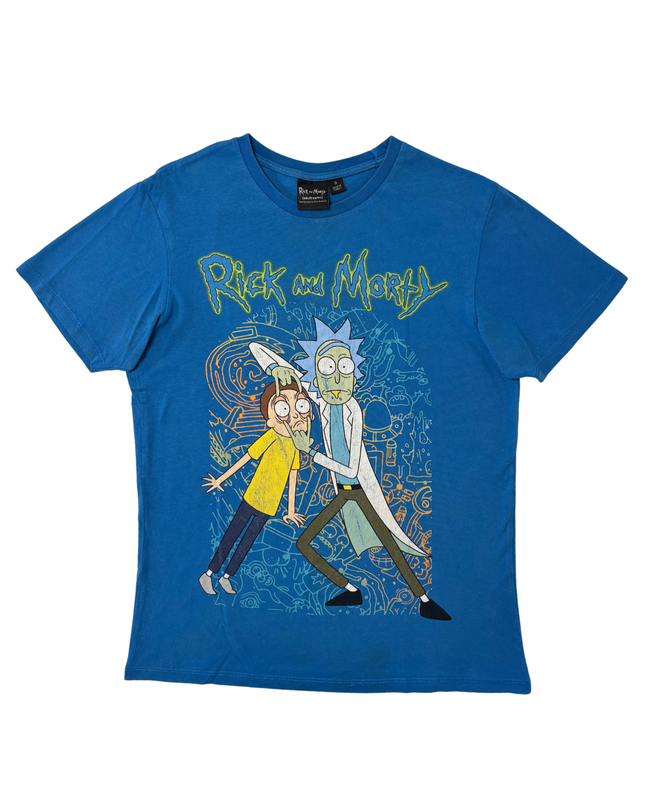 Rick and Morty x Adult Swim Blue Graphic Cartoon T-Shirt - S