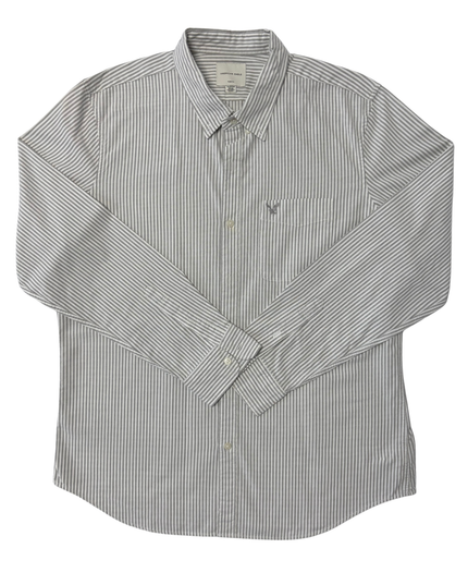 American Eagle Slim Fit Gray & White Striped Oxford Shirt