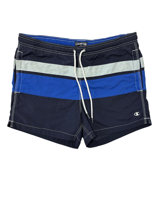 Champion Navy Blue & Royal Blue Striped Swim Shorts - L | Waist: 34"