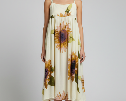 Kimchi Blue Cream Sunflower Floral Midi Dress