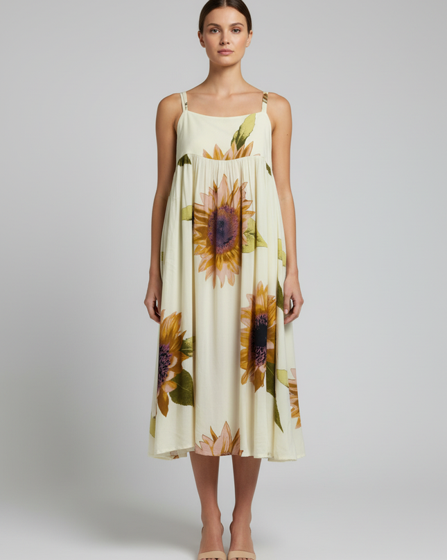 Kimchi Blue Cream Sunflower Floral Midi Dress