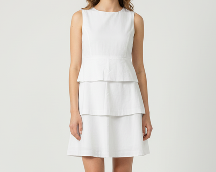 Zara Basic Layered White Sleeveless with Back Zipper Cotton Dress
