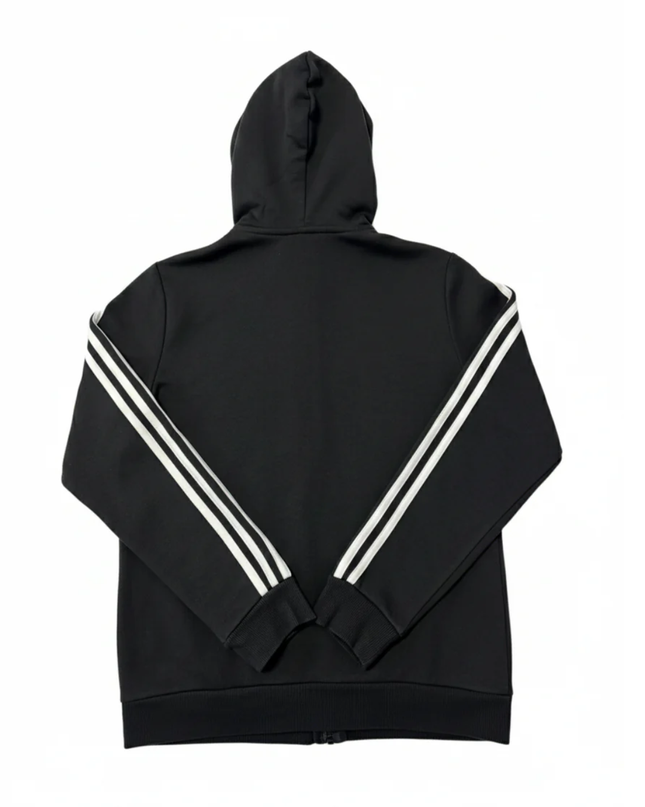 Adidas Black 3-Stripes Full Zip Fleece Hoodie