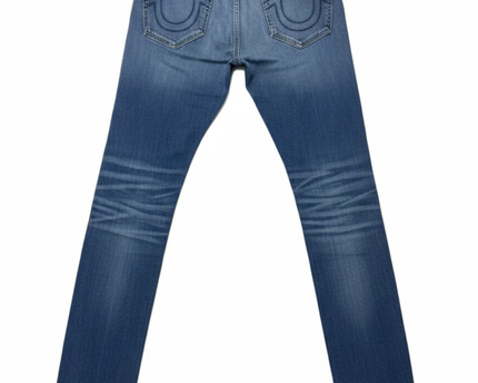 True Religion Blue Rocco Relaxed Skinny Distressed Jeans
