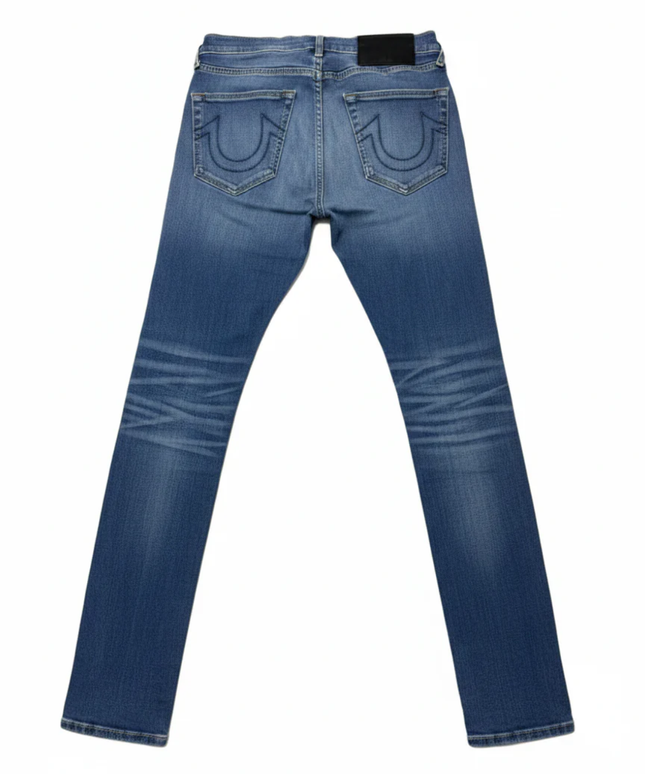 True Religion Blue Rocco Relaxed Skinny Distressed Jeans