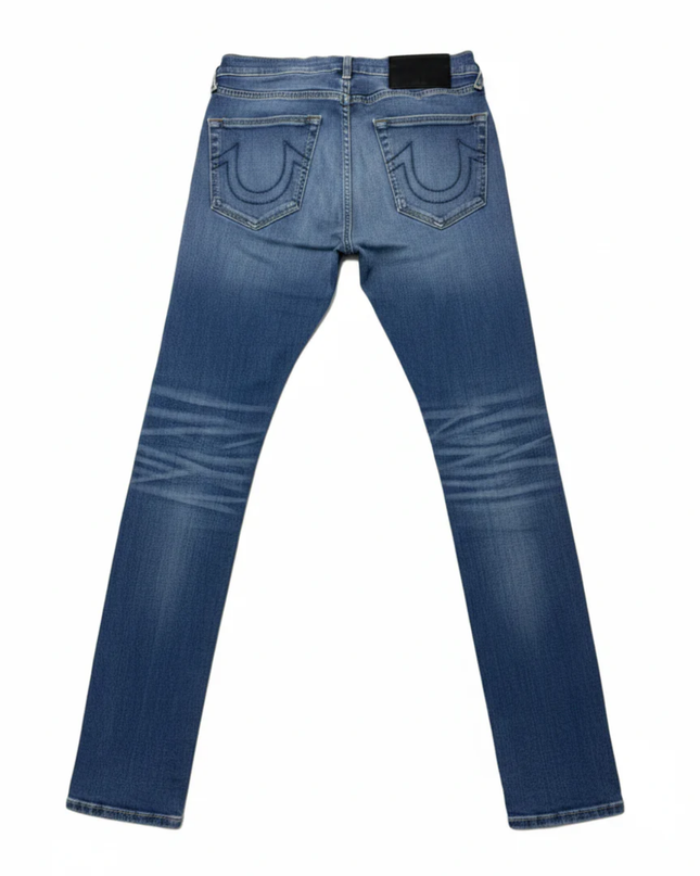 True Religion Blue Rocco Relaxed Skinny Distressed Jeans