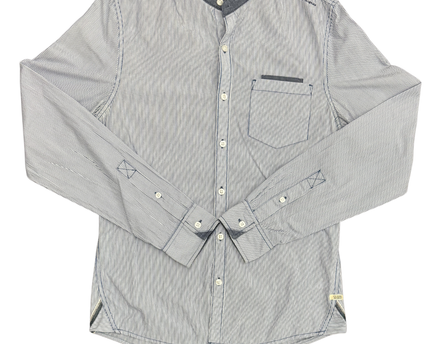 Guess Slim Fit Striped With Band Collar Shirt - XXL