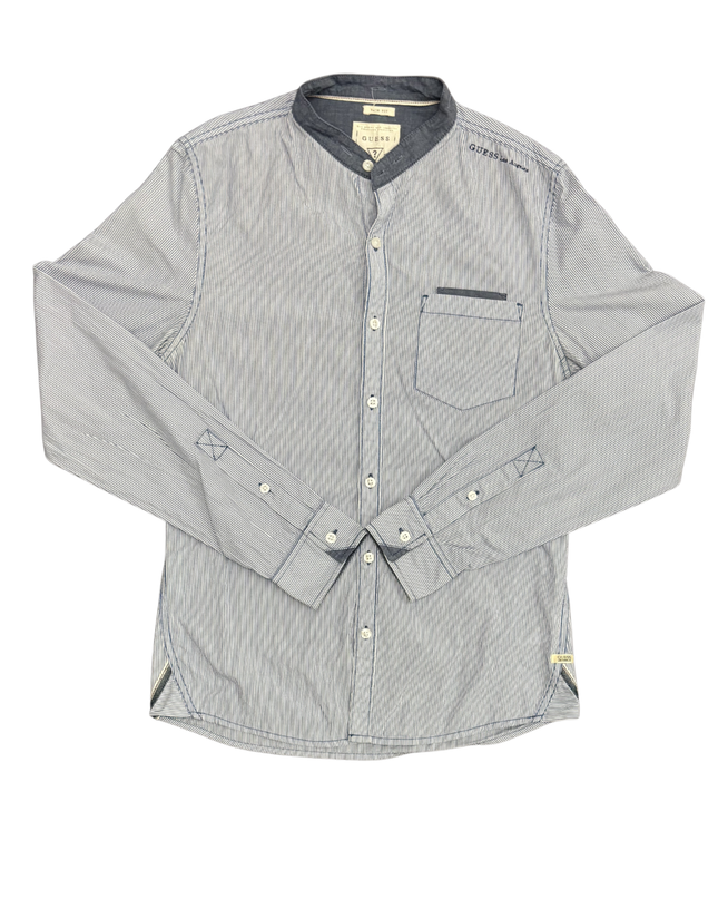 Guess Slim Fit Striped With Band Collar Shirt - XXL