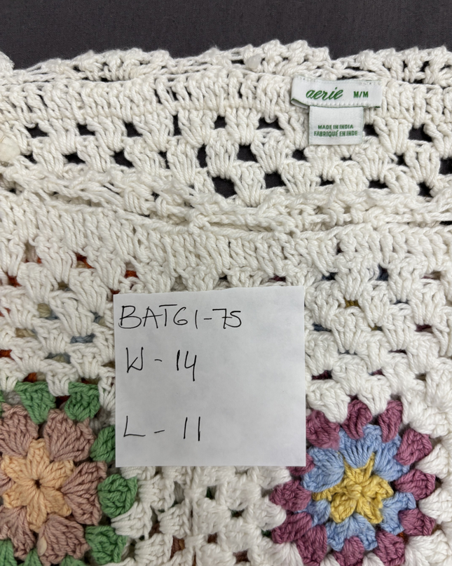 Aerie White Boho Crochet Floral Patchwork Peasant Top - XXS