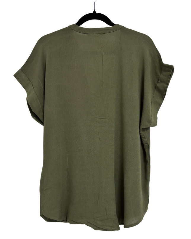 Olive Green Relaxed Fit V-Neck Tunic Top - XL