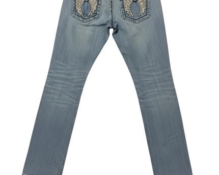 Miss Me Blue Distressed Wing Pocket Skinny Jeans