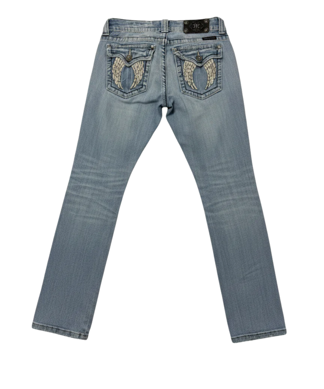 Miss Me Blue Distressed Wing Pocket Skinny Jeans