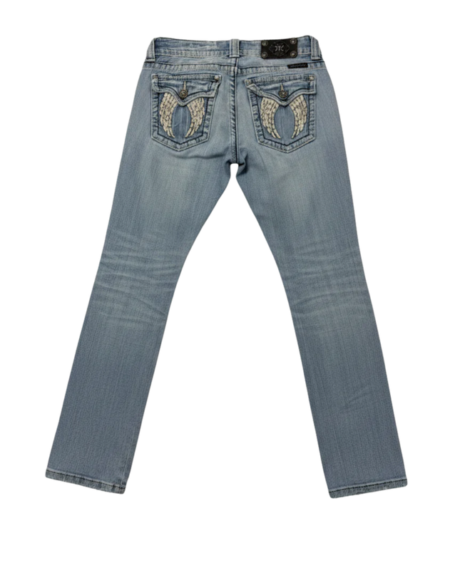 Miss Me Blue Distressed Wing Pocket Skinny Jeans