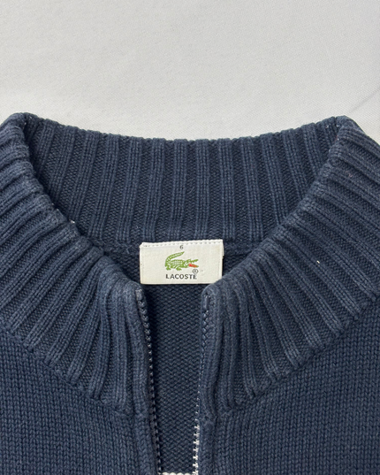 Lacoste Navy Blue Striped Full-Zip Cotton Knit Sweater