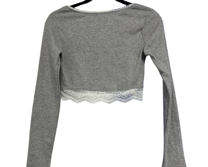 Skylar Rose Grey Ribbed Lace Trim Crop Top W/Tags