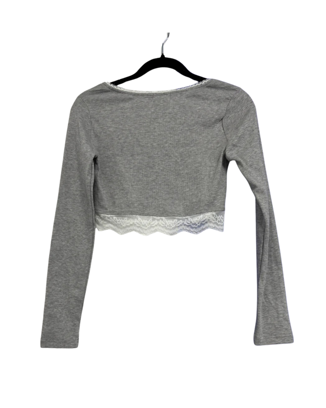 Skylar Rose Grey Ribbed Lace Trim Crop Top W/Tags
