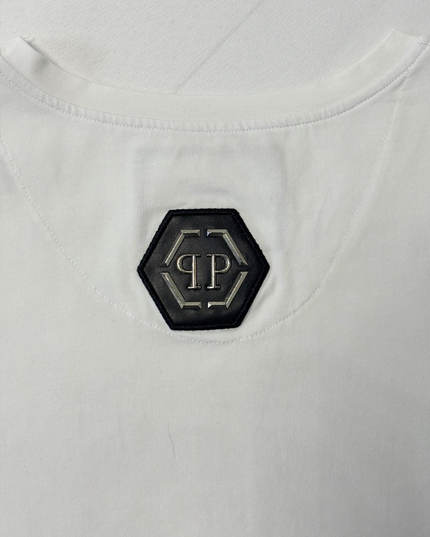 Philipp Plein Couture White Skull Crystal Studded Graphic T-Shirt - L
