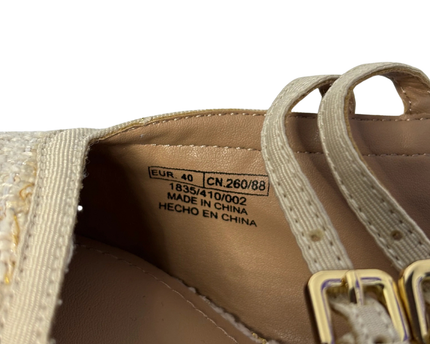 Zara Beige Tweed Slingback Block Heel Shoes