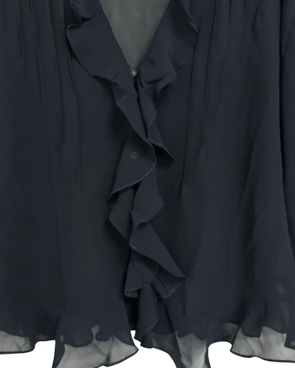 CHAPS Black Sheer Mesh Ruffle Bell Sleeve Peplum Blouse