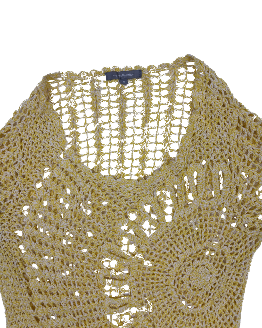 My Collection Sunburst Open-Knit Yellow Crochet Pullover Top - S