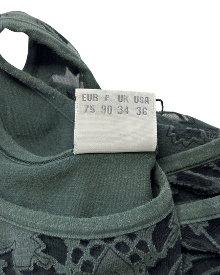 Parah Dark Olive Green Sheer Velvet Patterned Tank Top