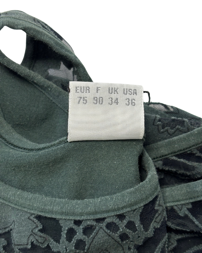 Parah Dark Olive Green Sheer Velvet Patterned Tank Top