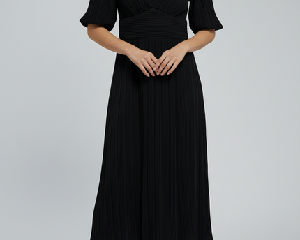 Archive Design Studio Black Pleated V-Neck Midi Dress