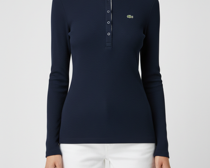 Lacoste Dark Blue Long-Sleeve Ribbed Polo Shirt