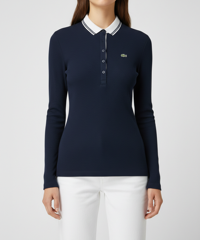 Lacoste Dark Blue Long-Sleeve Ribbed Polo Shirt