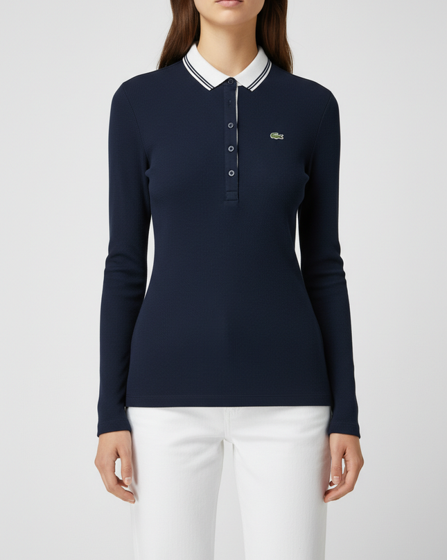 Lacoste Dark Blue Long-Sleeve Ribbed Polo Shirt