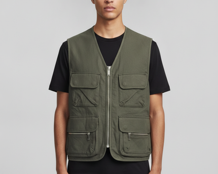 Zara Olive Green Utility Multi-Pocket Vest