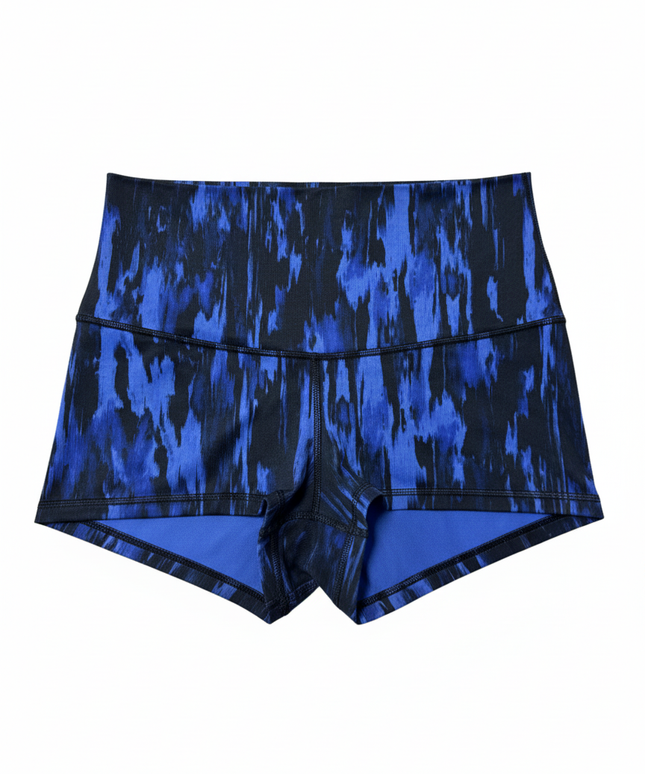 Lululemon Blue and Black Patterned High-Waisted Athletic Sports Shorts