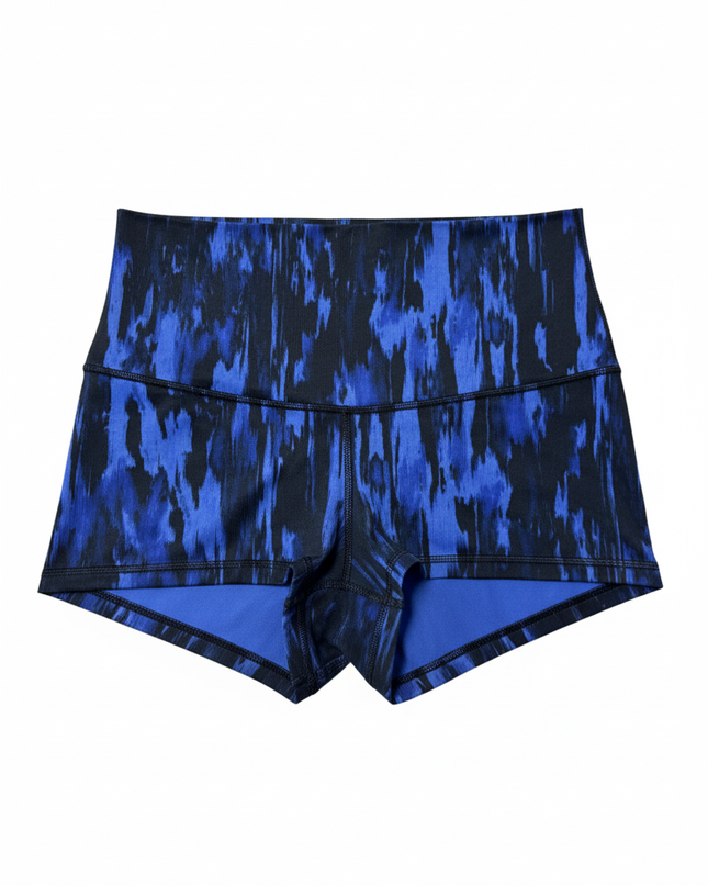 Lululemon Blue and Black Patterned High-Waisted Athletic Sports Shorts