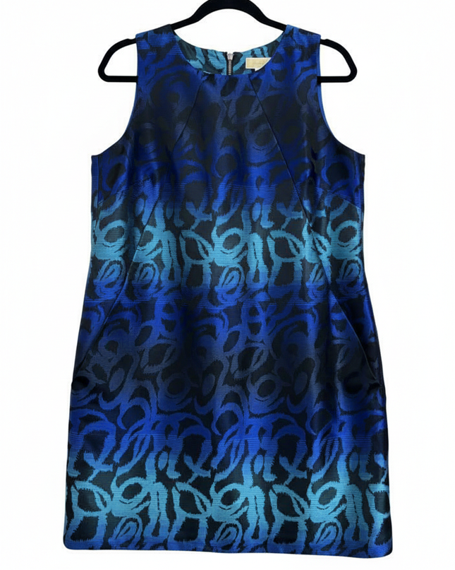 Michael Kors Blue Abstract Ombre Brocade Shift Dress
