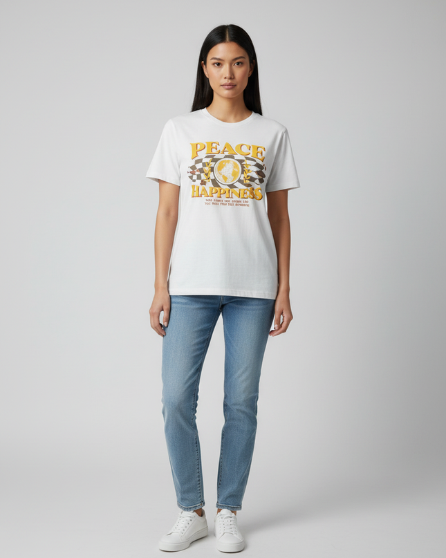 Koton White Peace & Happiness Graphic Tee
