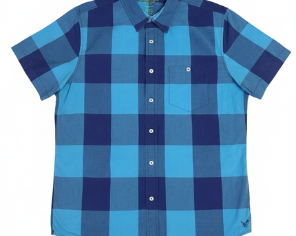 American Eagle Blue Checkered Short Sleeve Slim Fit Shirt