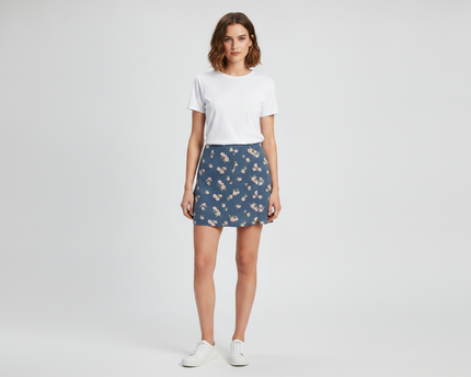 American Eagle Blue Floral Print Viscose Mini Skirt