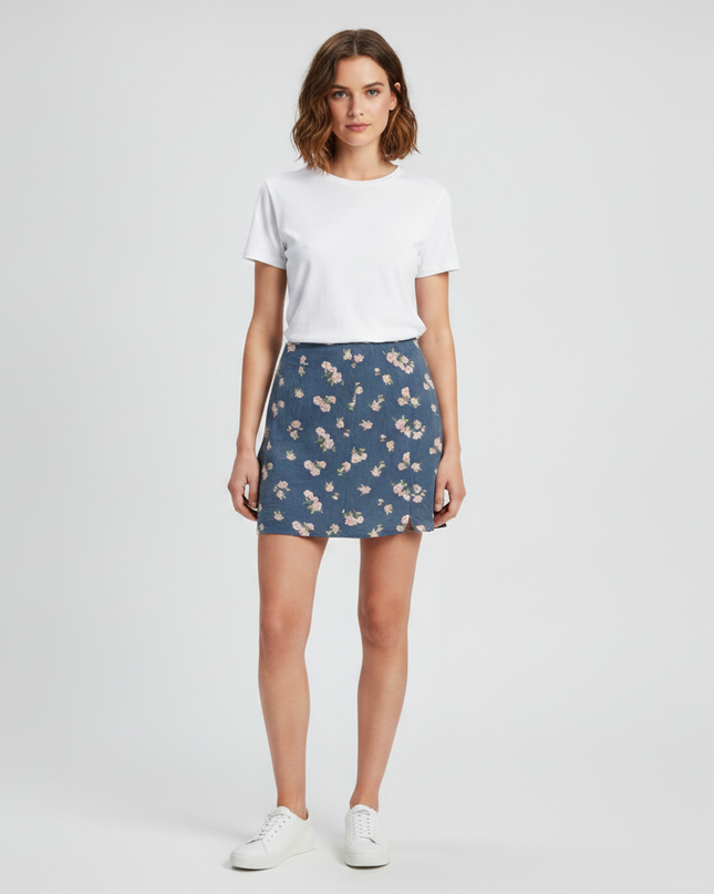 American Eagle Blue Floral Print Viscose Mini Skirt
