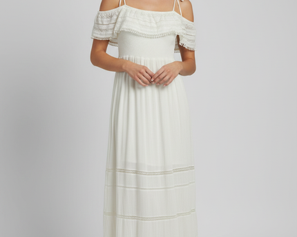 Springfield White Smocked Boho Maxi Dress