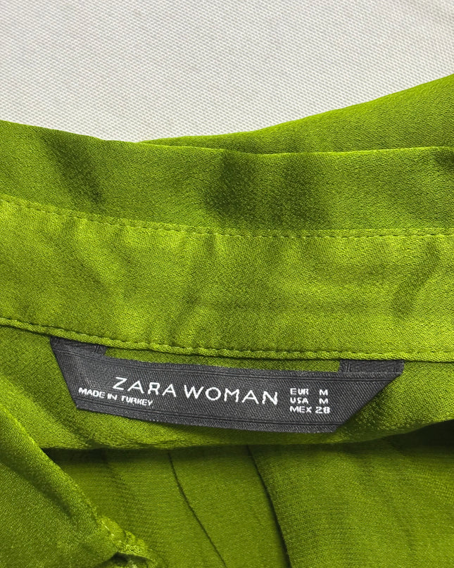 Zara Lime Green Viscose Button-Down Shirt