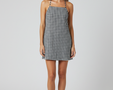American Eagle Black and White Checkered Halter Neck Mini Dress