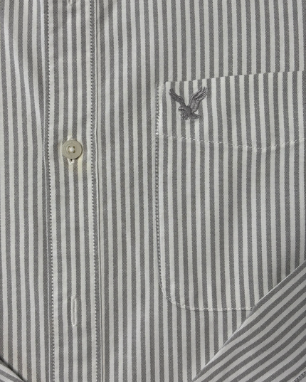 American Eagle Slim Fit Gray & White Striped Oxford Shirt