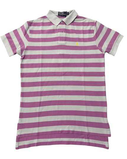 Ralph Lauren Pink & White Striped Pique Polo Shirt