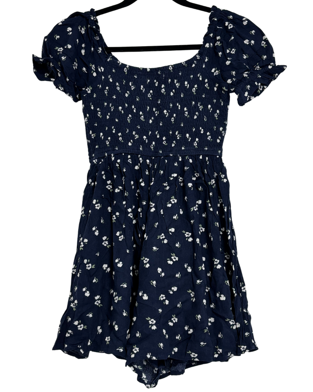 Hollister Navy Blue Floral Ruched Mini Dress