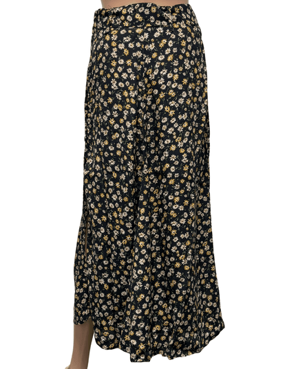 Zara Black Ditsy Floral High-Waist Culotte Pants
