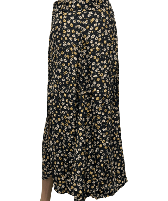 Zara Black Ditsy Floral High-Waist Culotte Pants