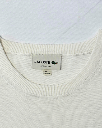 Lacoste Classic White Crewneck Lightweight Cotton Sweater