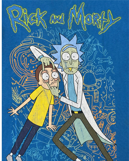 Rick and Morty x Adult Swim Blue Graphic Cartoon T-Shirt - S
