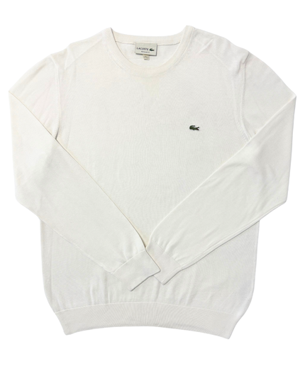 Lacoste Classic White Crewneck Lightweight Cotton Sweater